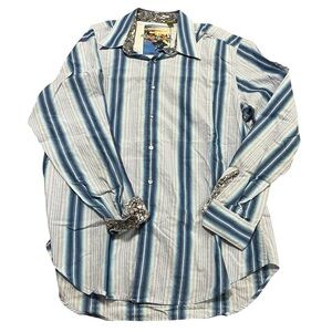 Robert Graham Striped Dress Shirt Size Large Pattered collar and cuff Colorful